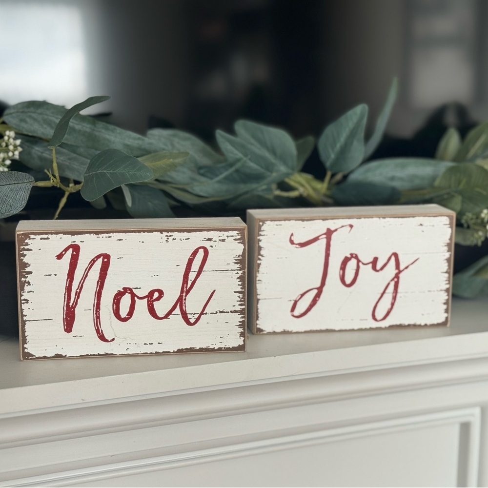 Christmas wood blocks set of 2 Noel Joy